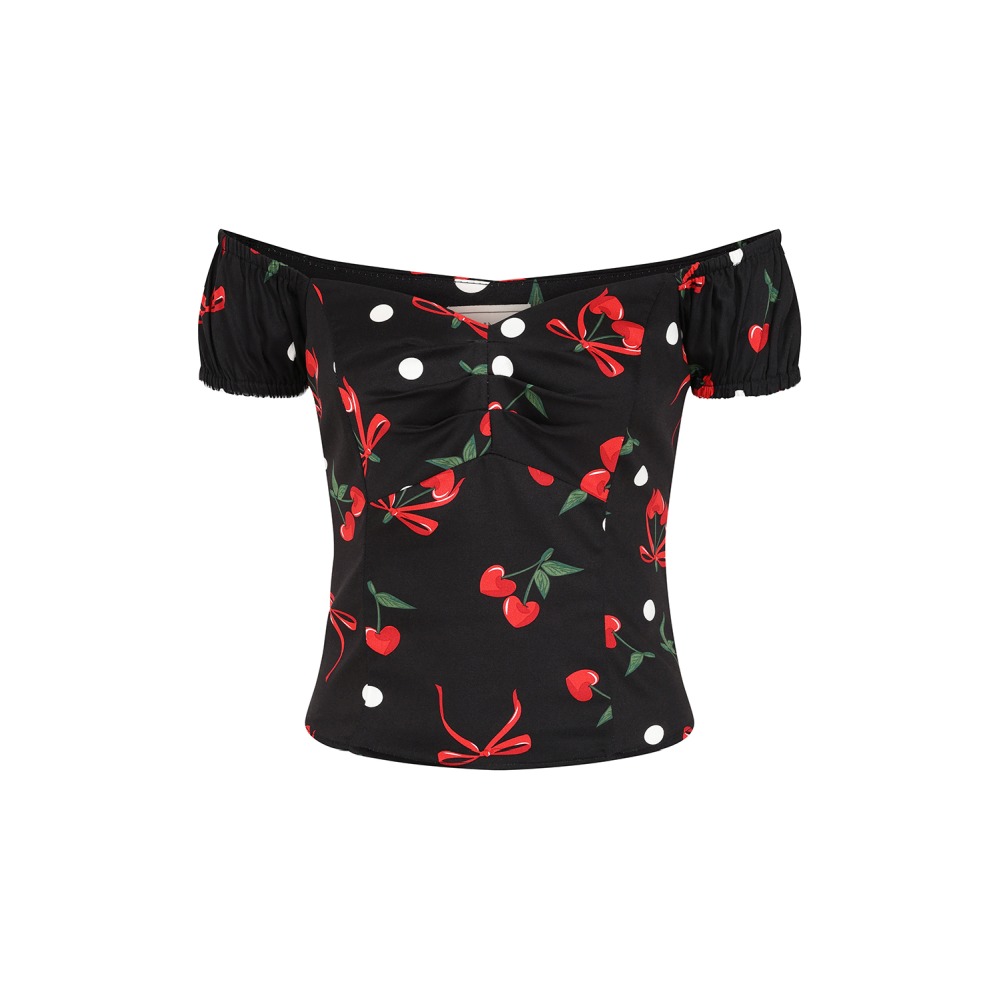Banned - Babe Cherries And Bows Top - Schwarz